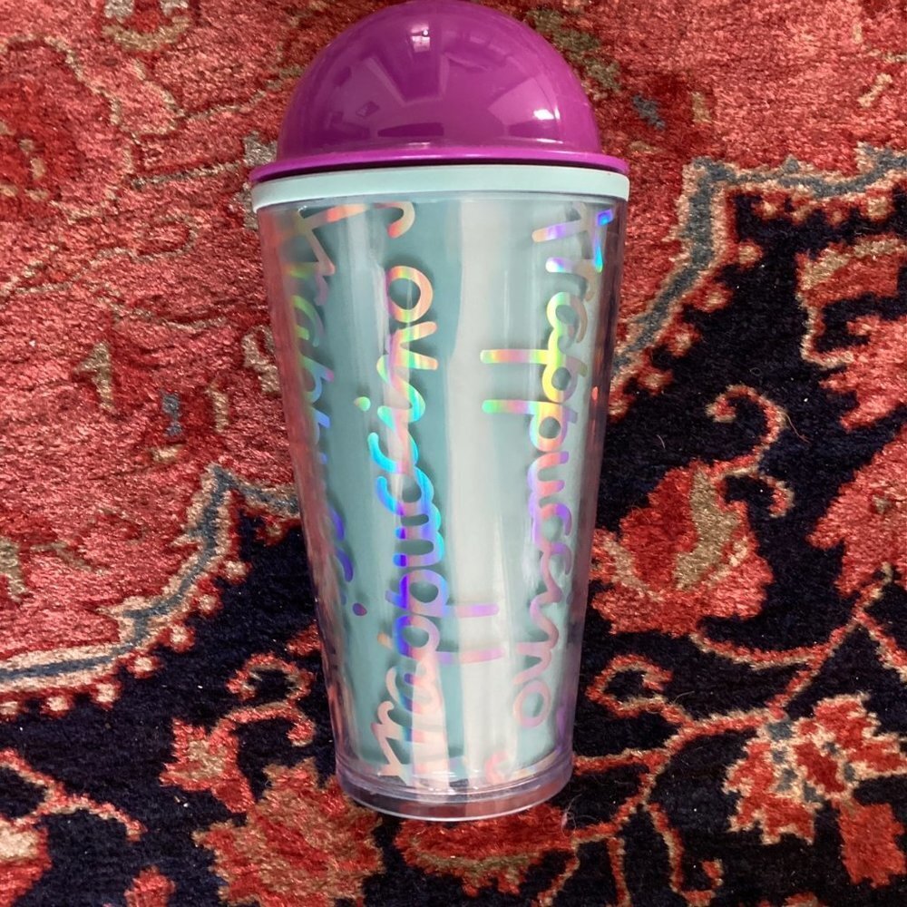 2014 STARBUCKS 16 oz. Acrylic Cold Cup Purple Iridescent Rainbow Frappuccino